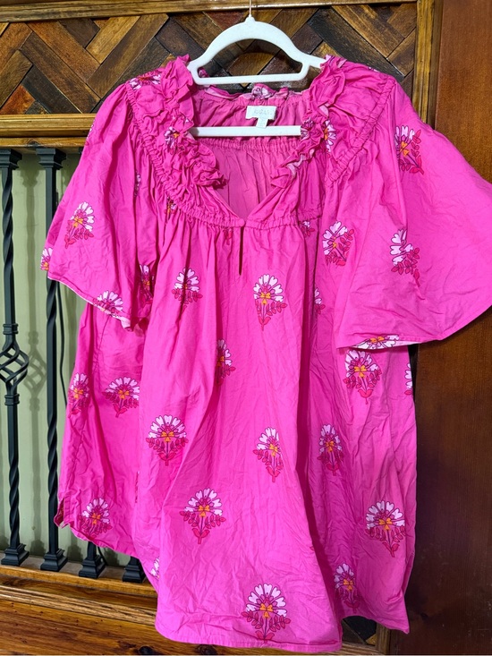 Sugarlips Tops - Sugarlips Hot Pink Floral Ruffle Peasant Tunic